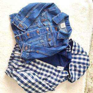 Wonder kids denim jacket size 2T and Carters blue/white jacket size 24M